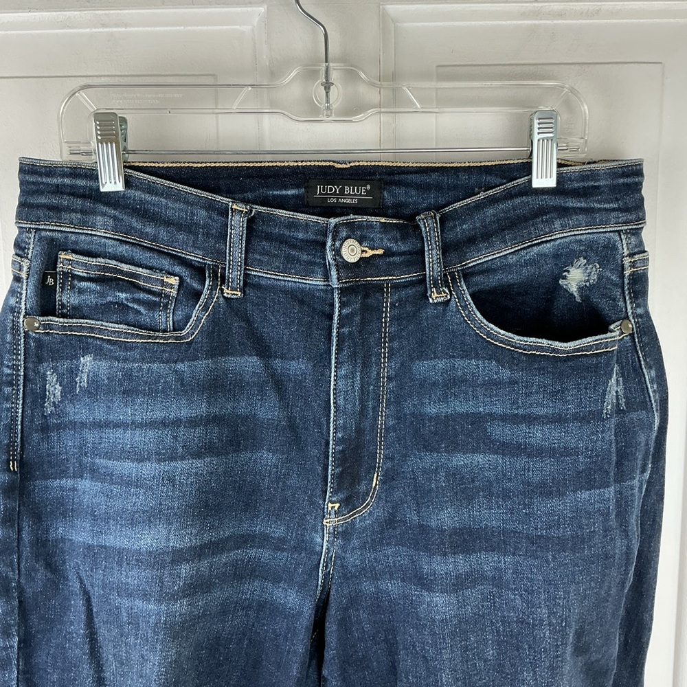 Judy Blue Dark Blue Distressed Straight Leg Jeans - Picture 3 of 7